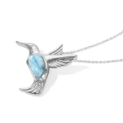 Larimar Hummingbird Pendant Necklace – Ocean Blue Stone in Sterling Silver