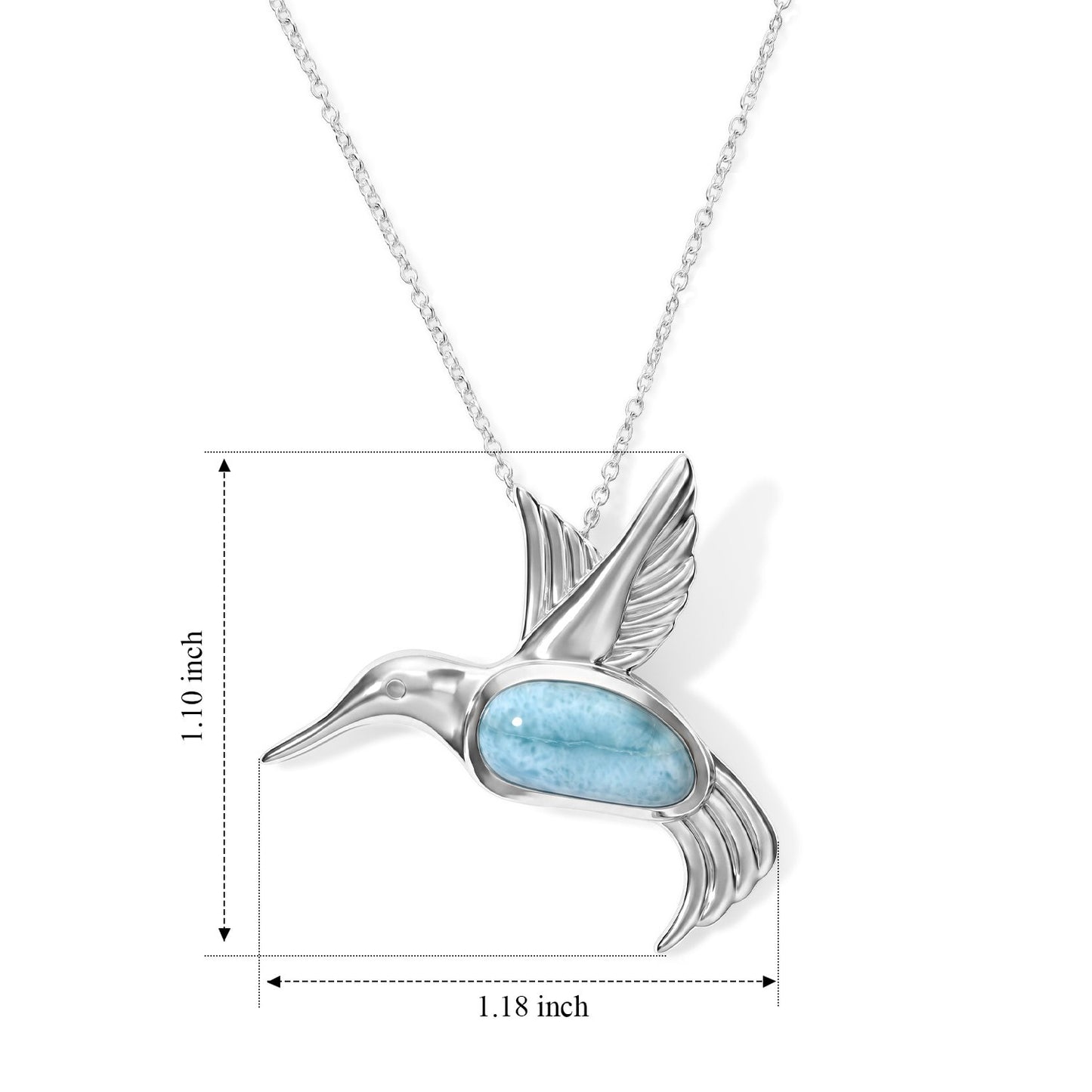 Larimar Hummingbird Pendant Necklace – Ocean Blue Stone in Sterling Silver