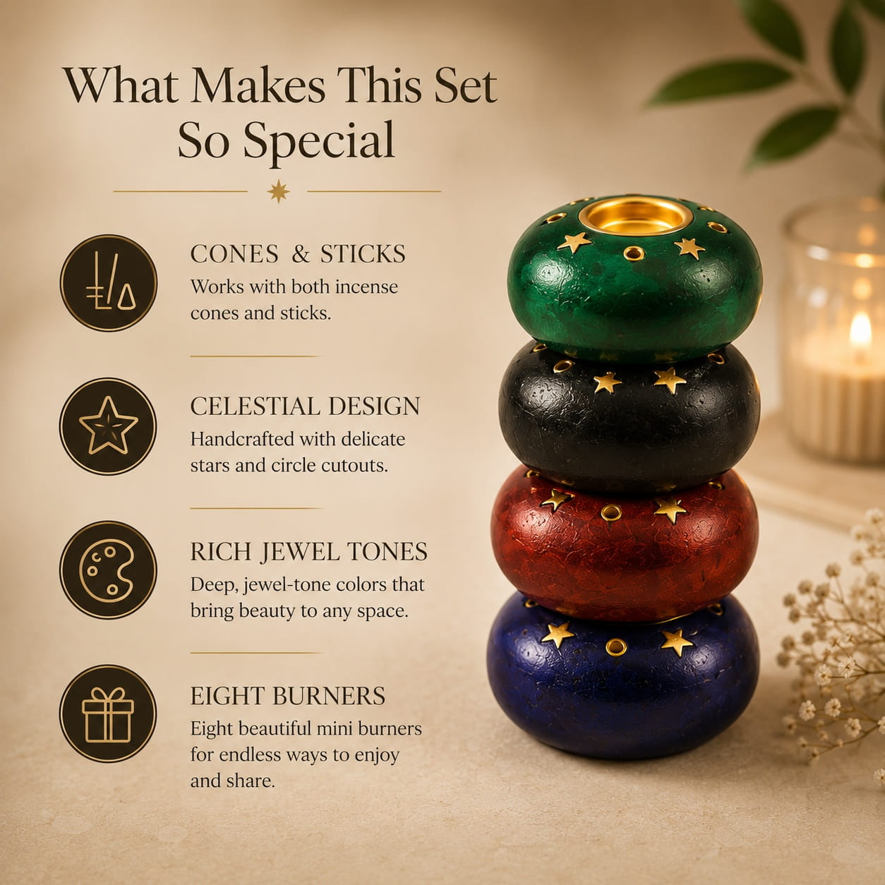 Set of 8 Mini Incense Burners – Cone and Stick Holders
