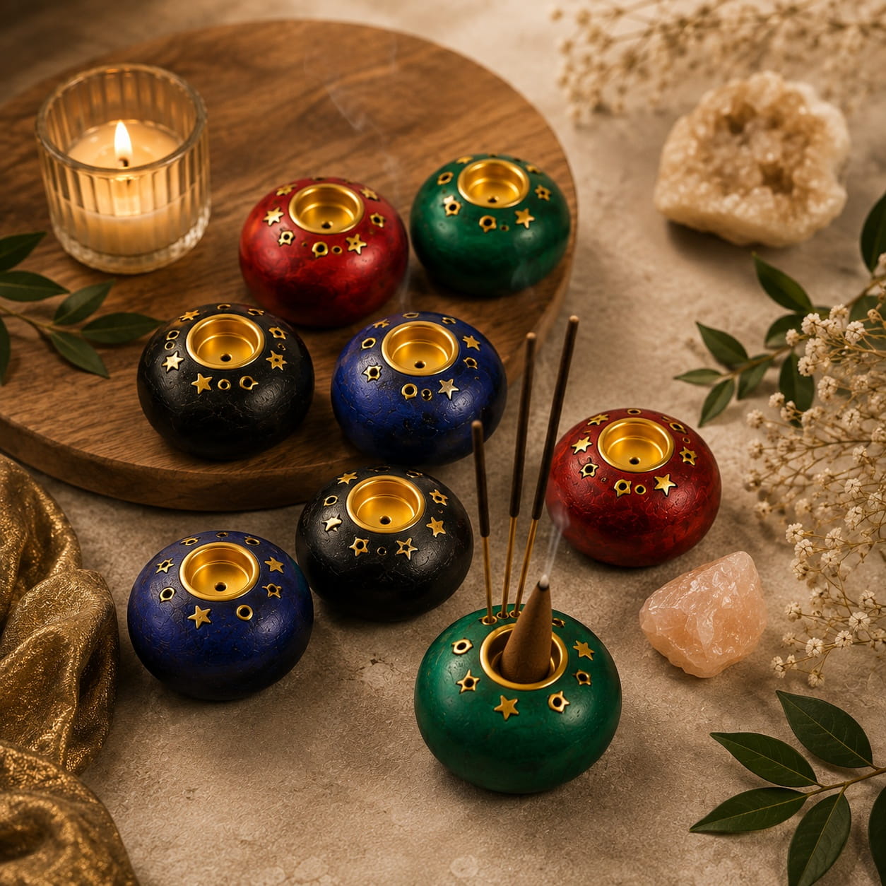 Set of 8 Mini Incense Burners – Cone and Stick Holders