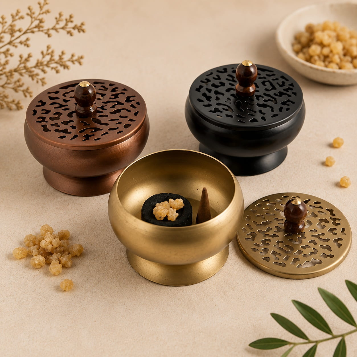 3-Piece Metal Incense Burner Set
