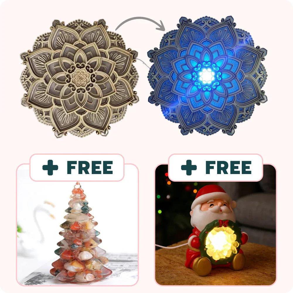 Mandala Light Lamp + FREE Christmas Tree & Crystal Santa Claus Night Light