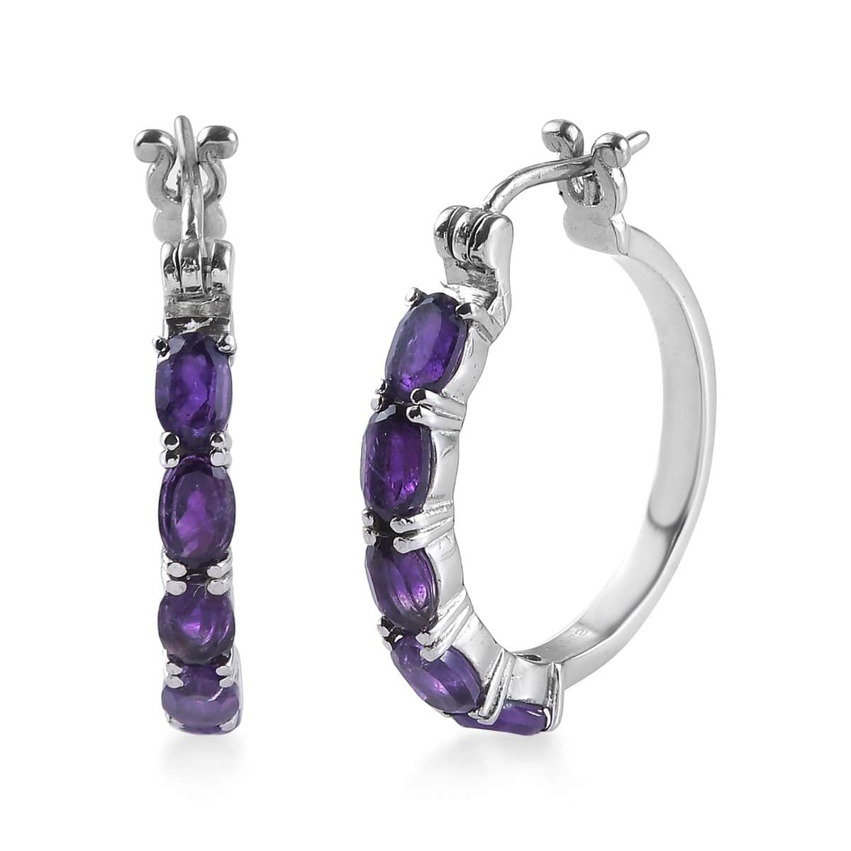 Amethyst Hoop Earrings in Stainless Steel