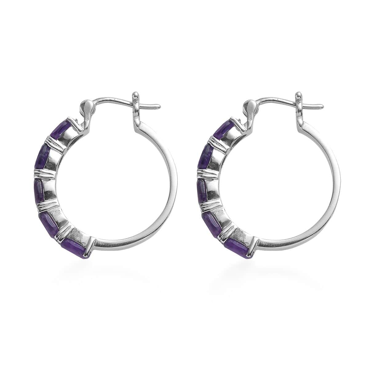 Amethyst Hoop Earrings in Stainless Steel