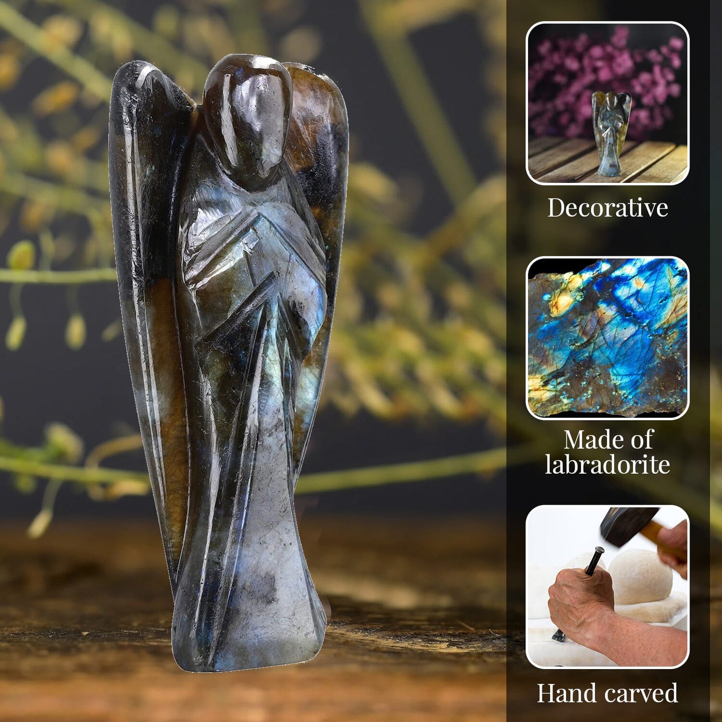 Hand Carved Labradorite Angel – For Aura Protection