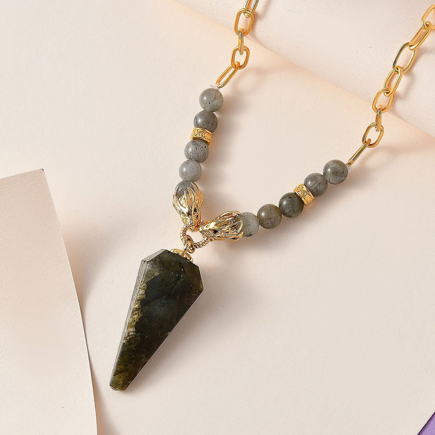 Labradorite & Black Spinel Dragon Necklace — Mystical Power & Style