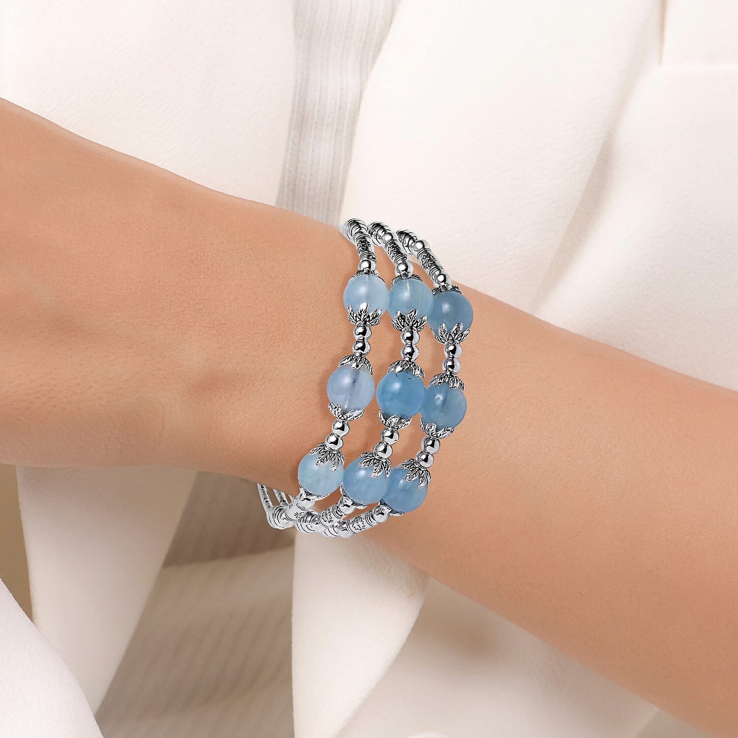 Mangoro Aquamarine 3-Row Station Bracelet — The Essence of Timeless Elegance