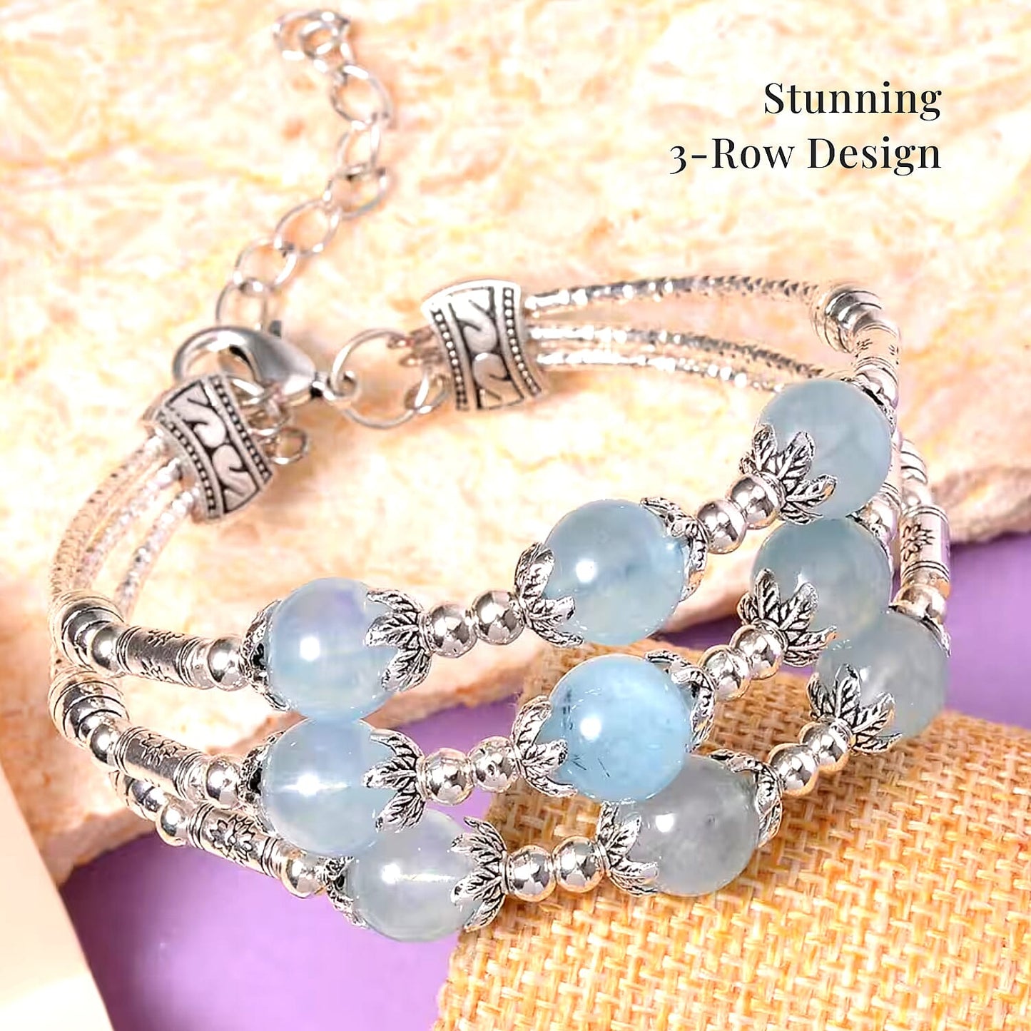 Mangoro Aquamarine 3-Row Station Bracelet — The Essence of Timeless Elegance