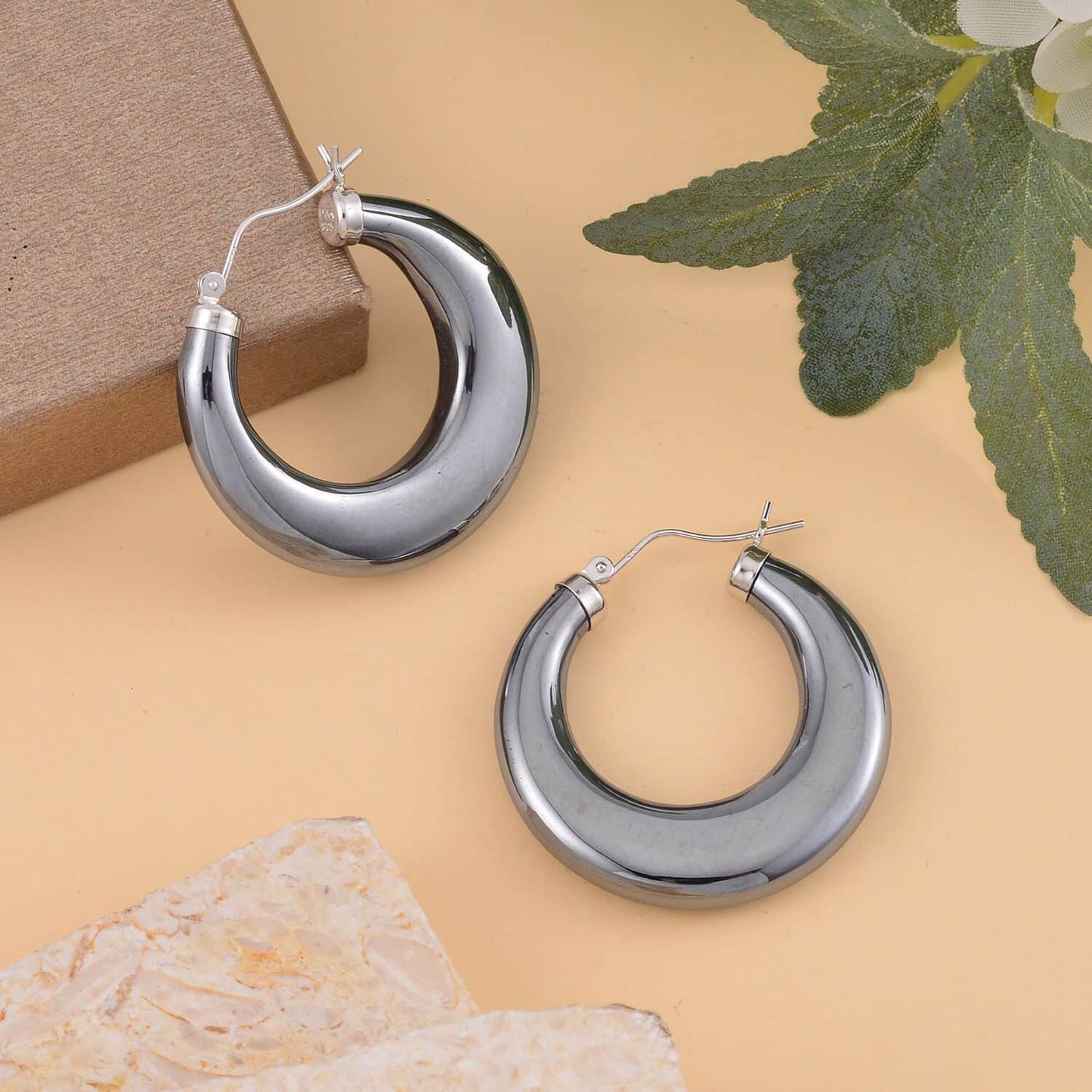 Elegant Terahertz Hoop Earrings in Rhodium