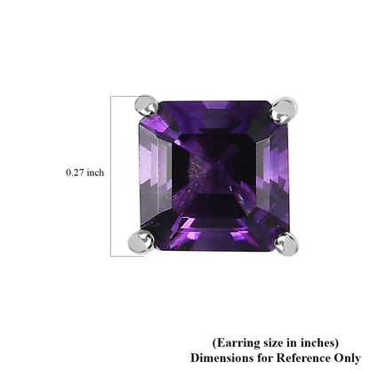 Asscher Cut Moroccan Amethyst Solitaire Stud Earrings in Platinum Over Sterling Silver