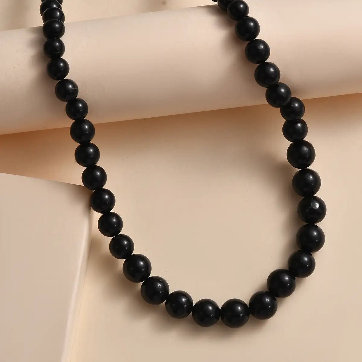 Karis Shungite Beaded Necklace 20 Inches in 18K Yellow Gold Plated Clasp