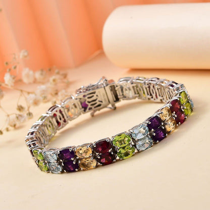 Multi Gemstone Bracelet Made in Platinum over Sterling Silver