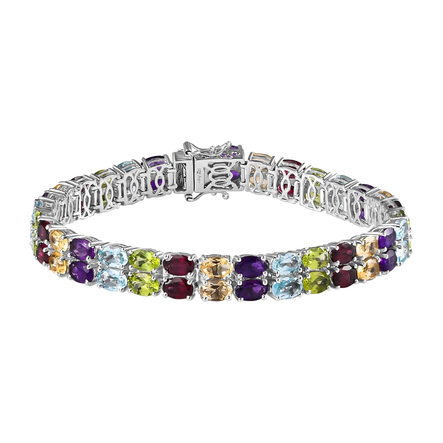 Stunning 2-Row Gemstone Tennis Bracelet – Platinum Silver