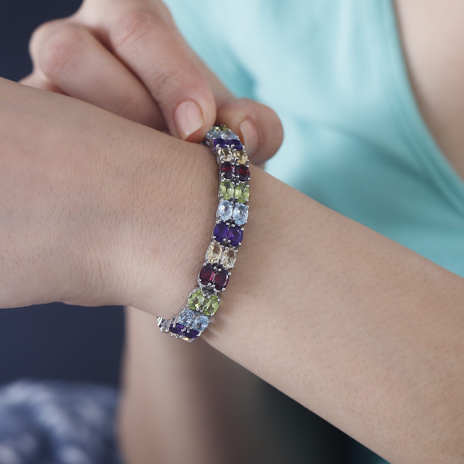 Stunning 2-Row Gemstone Tennis Bracelet – Platinum Silver