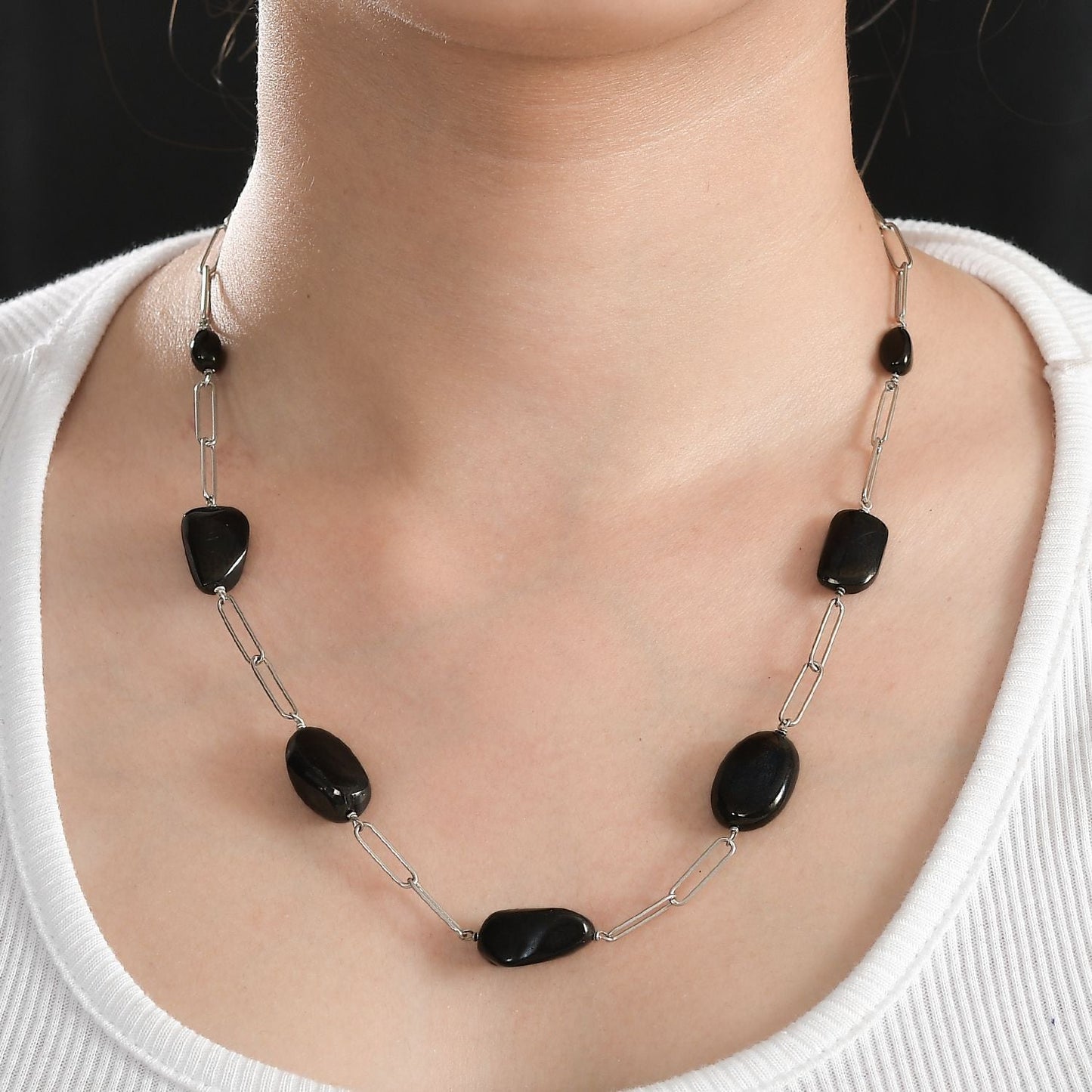 Paper Clip Chain Necklace with Elite Shungite Stones