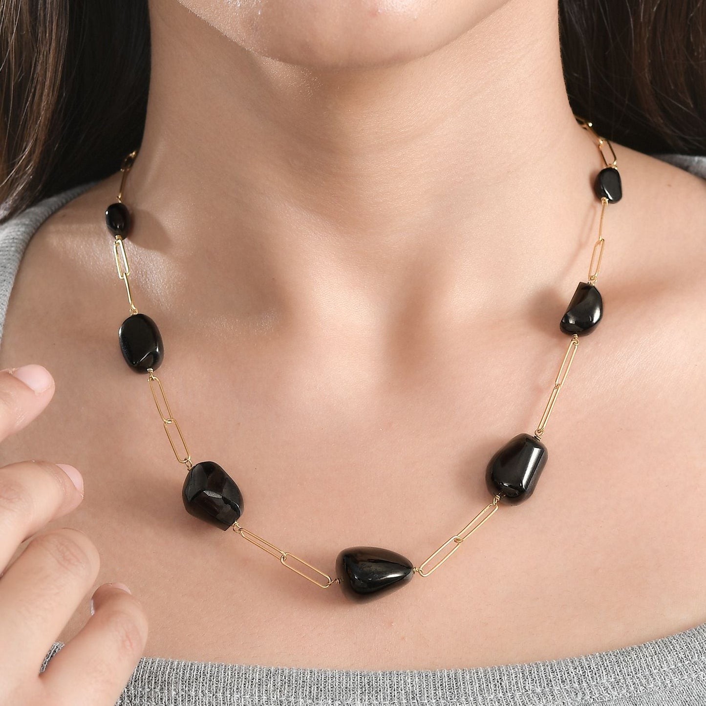 Elite Shungite Station Necklace on Paper Clip Chain