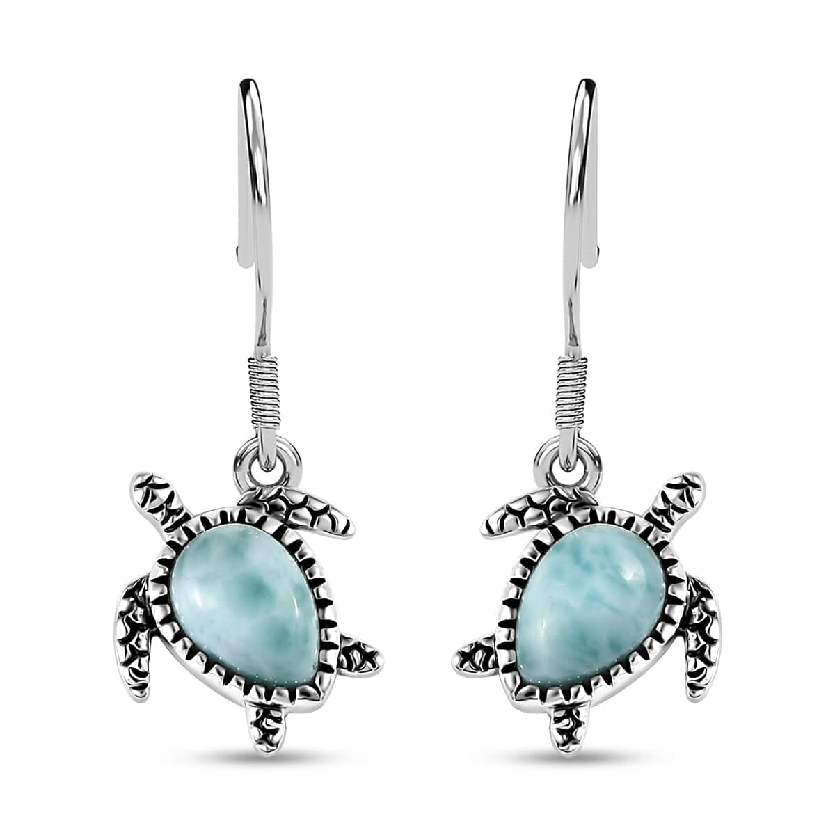 Larimar Turtle Earrings in Sterling Silver