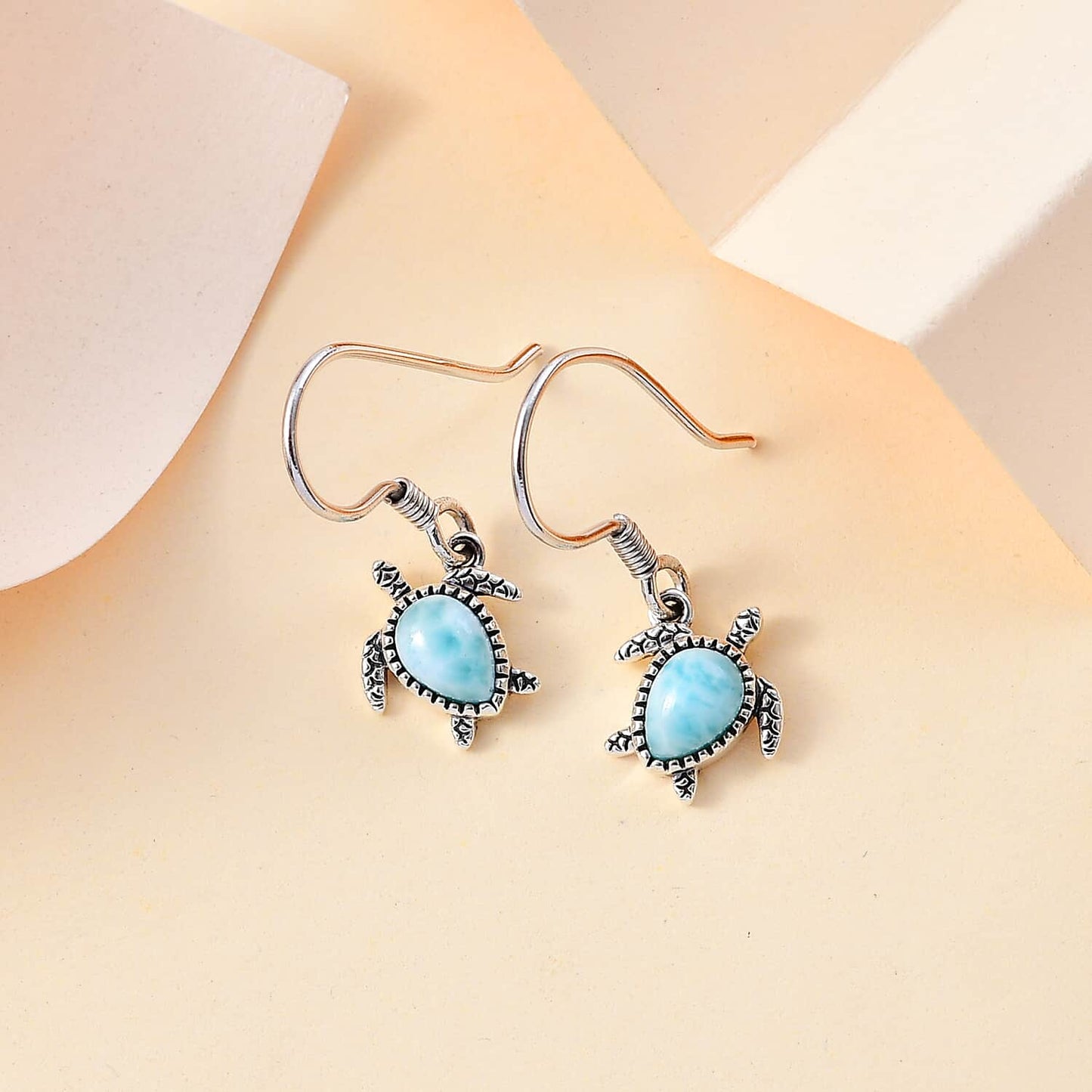 Larimar Turtle Earrings in Sterling Silver