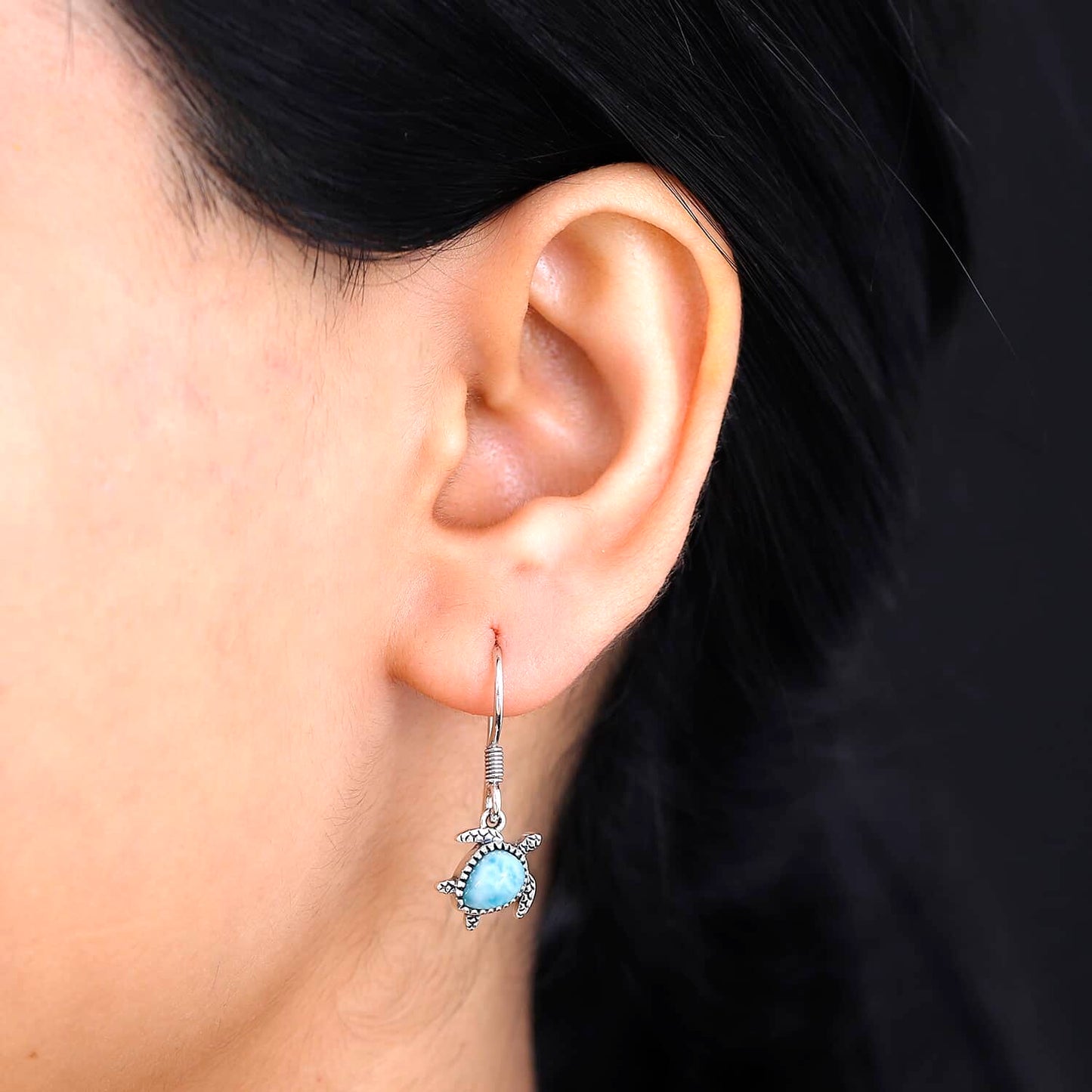 Larimar Turtle Earrings in Sterling Silver