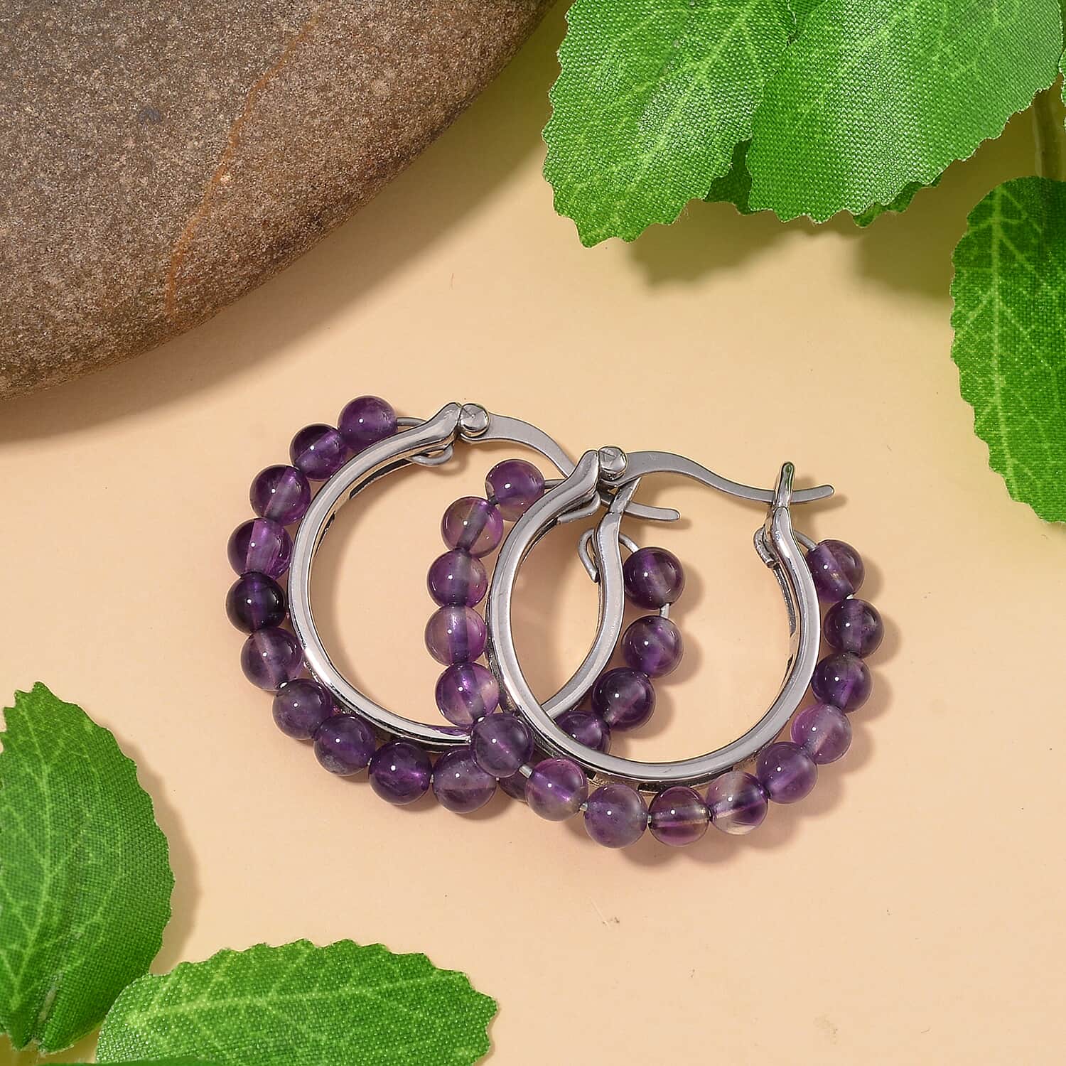 Natural African Amethyst Hoop Earrings