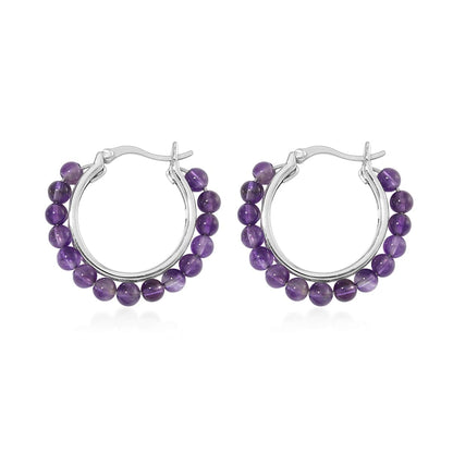 Natural African Amethyst Hoop Earrings