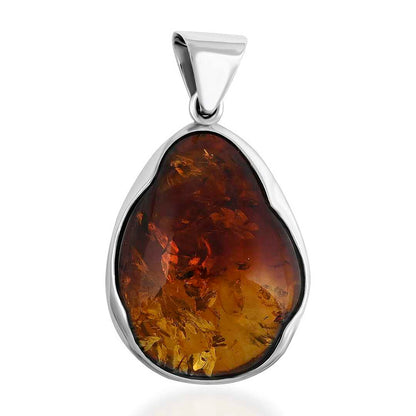 Baltic Amber Sculpted Drop Pendant in Sterling Silver
