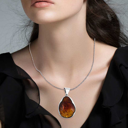 Baltic Amber Sculpted Drop Pendant in Sterling Silver