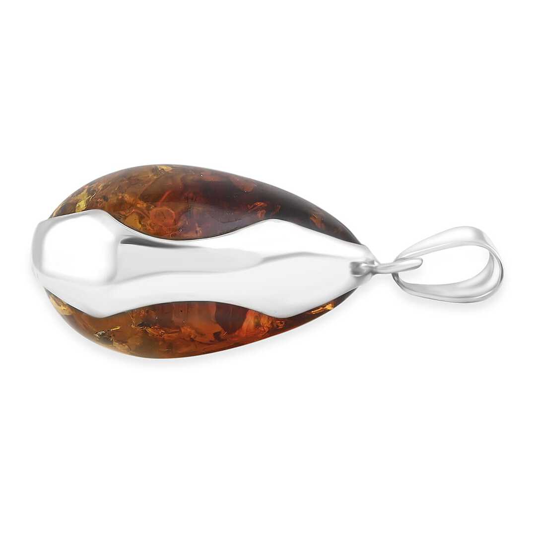 Baltic Amber Sculpted Drop Pendant in Sterling Silver