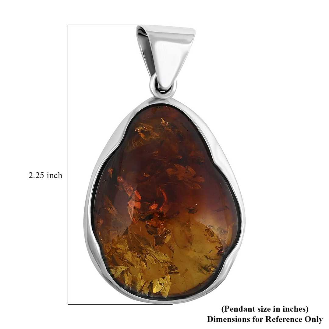 Baltic Amber Sculpted Drop Pendant in Sterling Silver