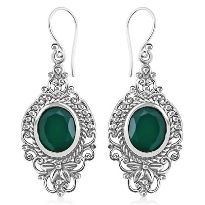 Bali Legacy Verde Onyx 8.00 ctw Antique Garden & Floral Earrings – A Symbol of Renewal and Strength