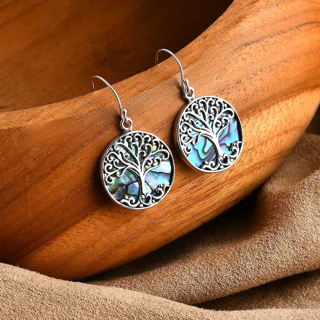 Sterling Silver Tree of Life Earrings – With Natural Abalone Shell
