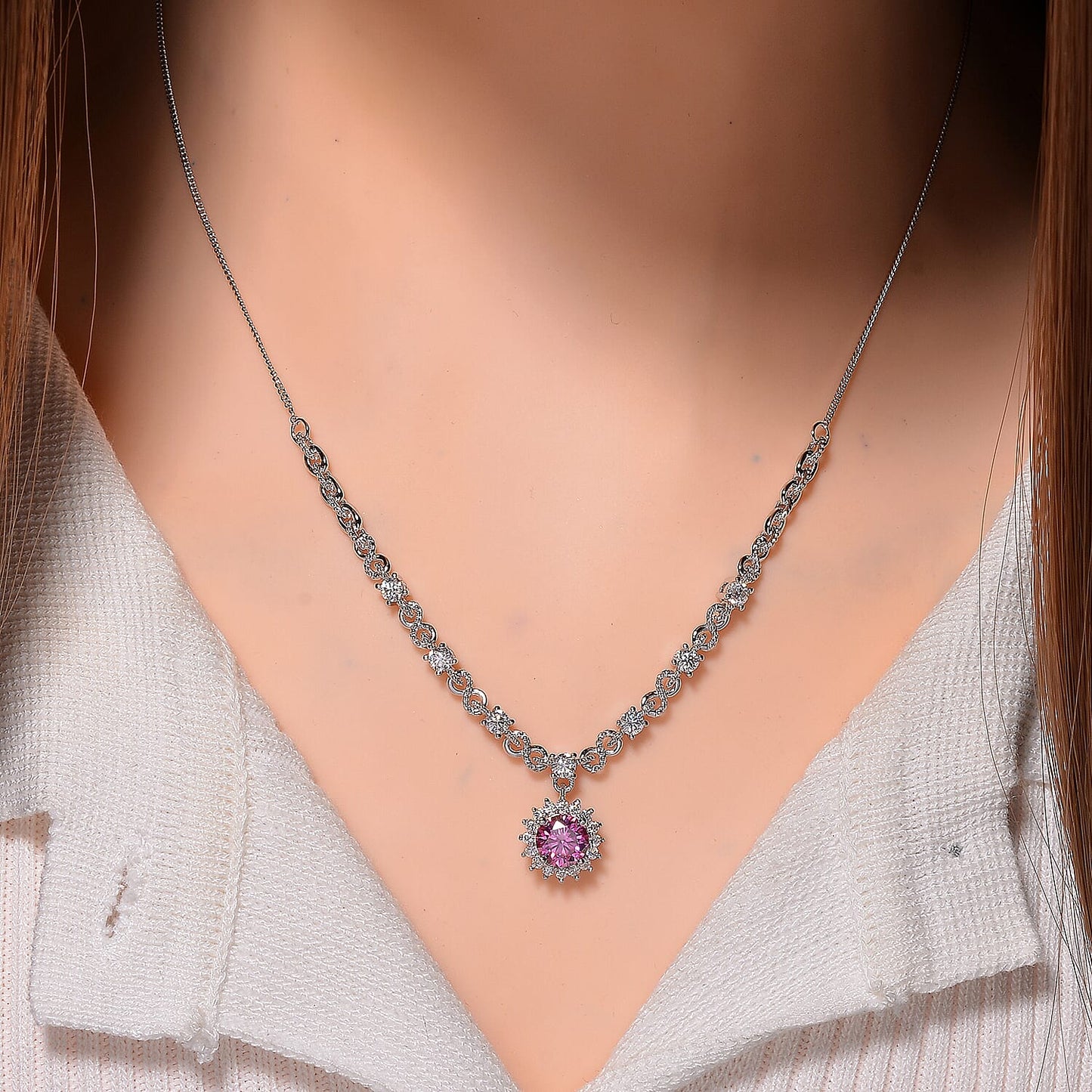Pink Lotus Moissanite Necklace – Blooming Radiance & Refined Elegance