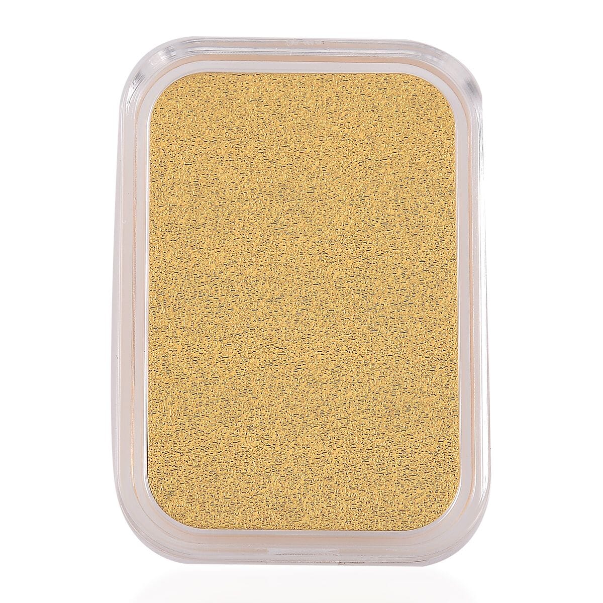 Rectangular container of gold-colored powder on a white background