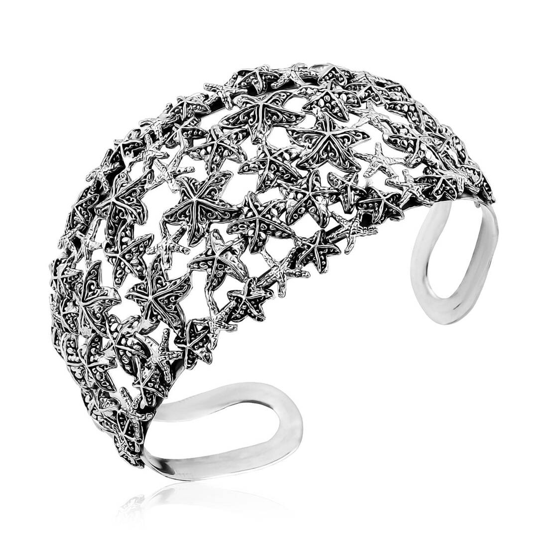 Bali Legacy Sterling Silver Starfish and Seahorse Cuff Bracelets