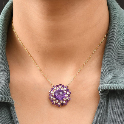 Amethyst Starburst Necklace – Moissanite Sparkle in 18K Vermeil Gold