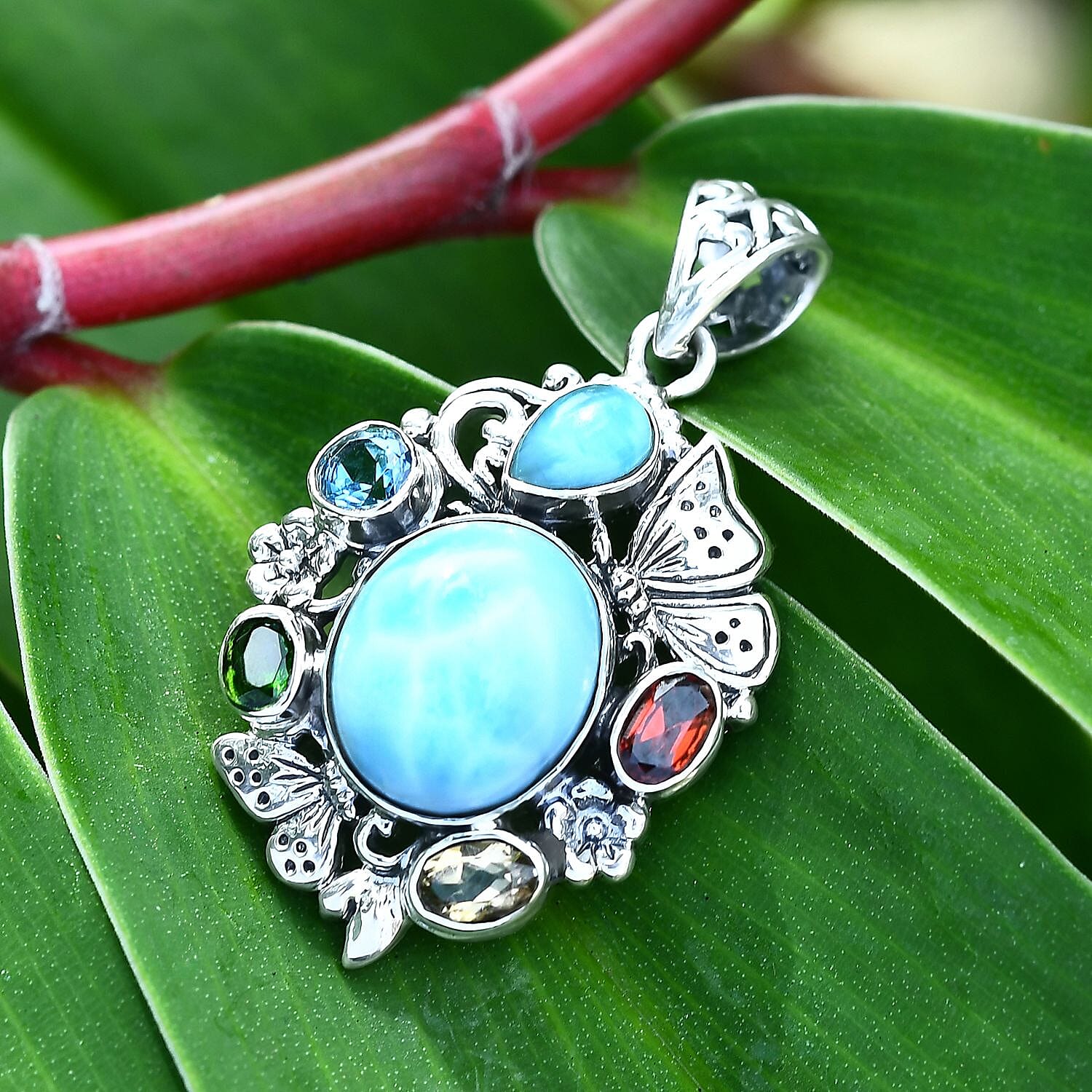 Bali Legacy Larimar Butterfly Pendant in Silver