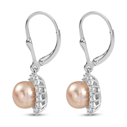 DJOY Peach Freshwater Pearl & White Zircon Sunlit Bloom Earrings – A Radiance of Timeless Elegance