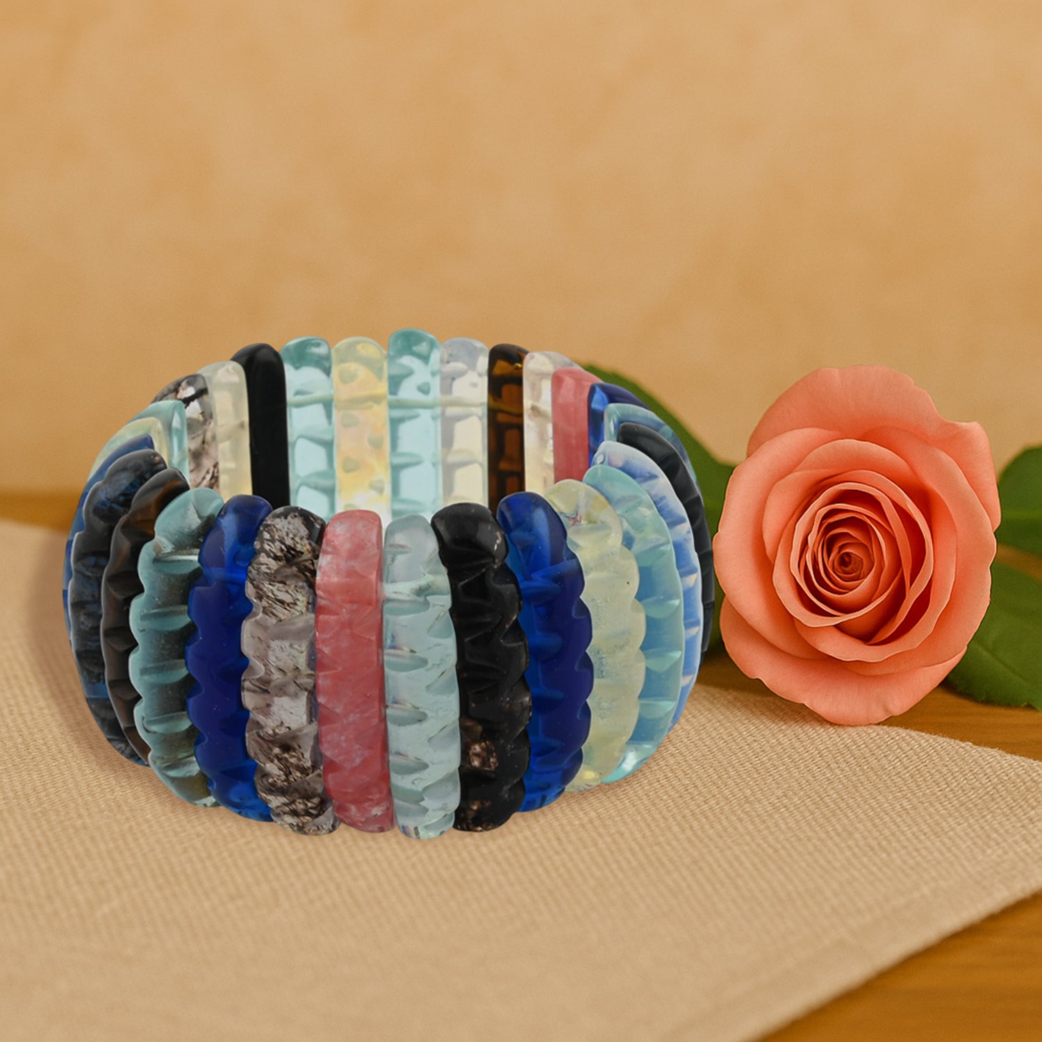 Carved Multi-Quartz Wavy Bracelet – For Focused Manifestation