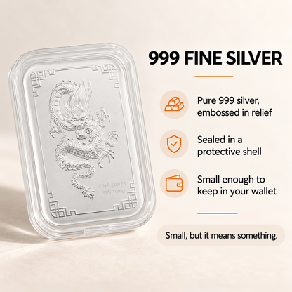999 Silver Dragon Emboss Sheet - Lucky Charm for Wallet and Gifts