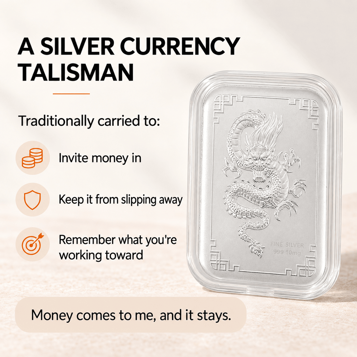 999 Silver Dragon Emboss Sheet - Lucky Charm for Wallet and Gifts