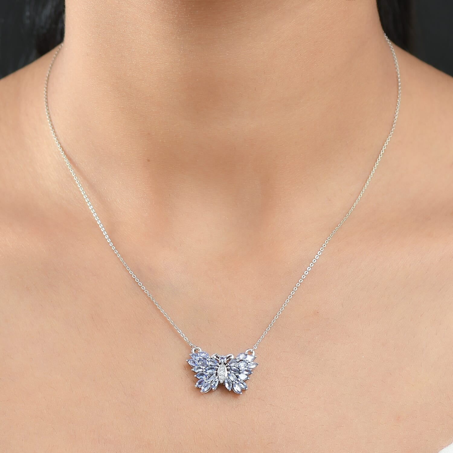 DJOY Tanzanite & White Zircon Butterfly Necklace – A Symbol of Grace and Beauty