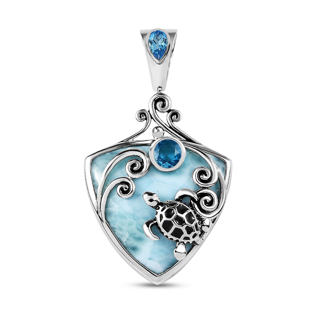 Sajen Silver Larimar Turtle Pendant