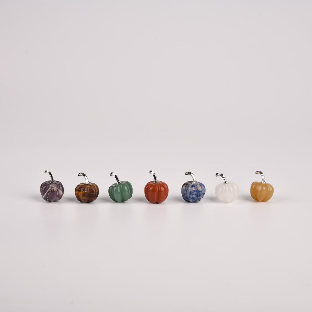 Chakra Mini Pumpkin Set – 7 Stones for Halloween Balance & Protection