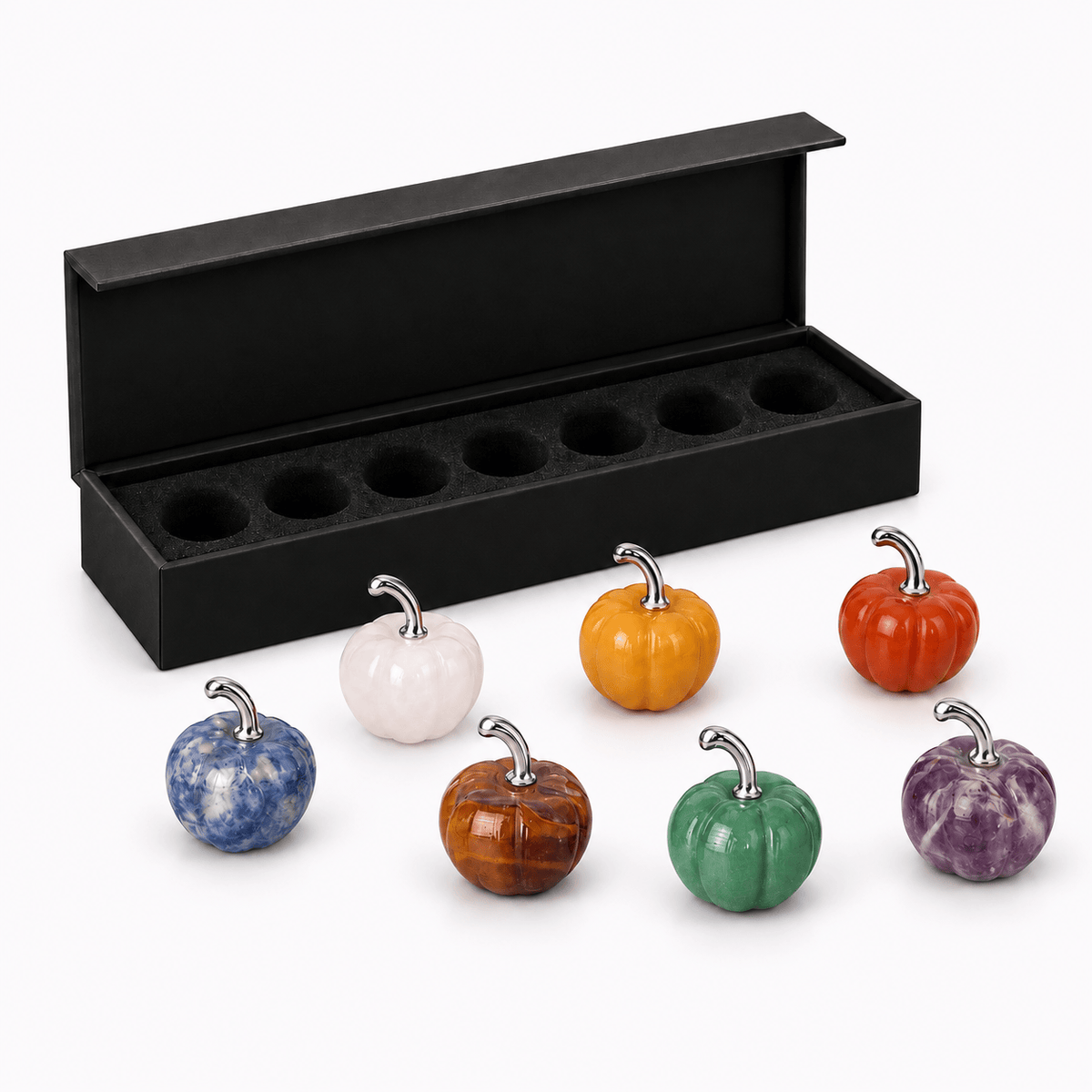 Chakra Mini Pumpkin Set – 7 Stones for Halloween Balance & Protection