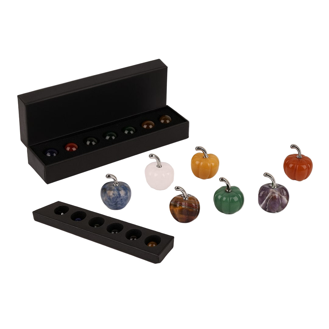 Chakra Mini Pumpkin Set – 7 Stones for Halloween Balance & Protection