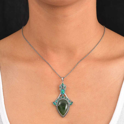 Sajen Silver Nephrite Jade and Multi Gemstone Pendant