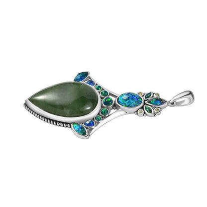Sajen Silver Nephrite Jade and Multi Gemstone Pendant