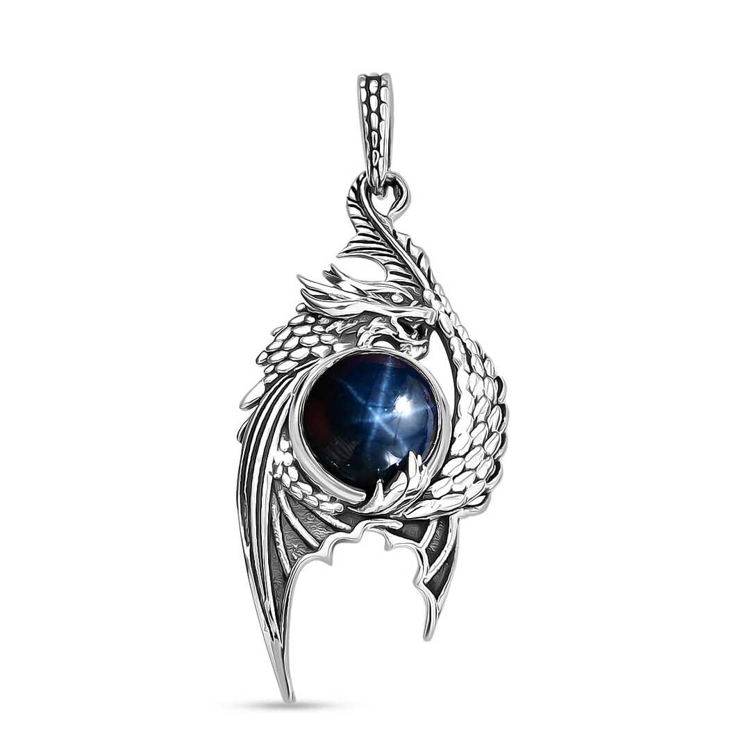 Blue Star Sapphire Dragon Pendant