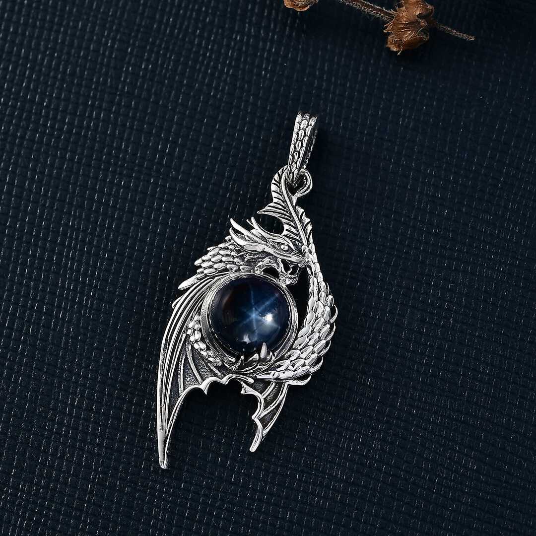 Blue Star Sapphire Dragon Pendant