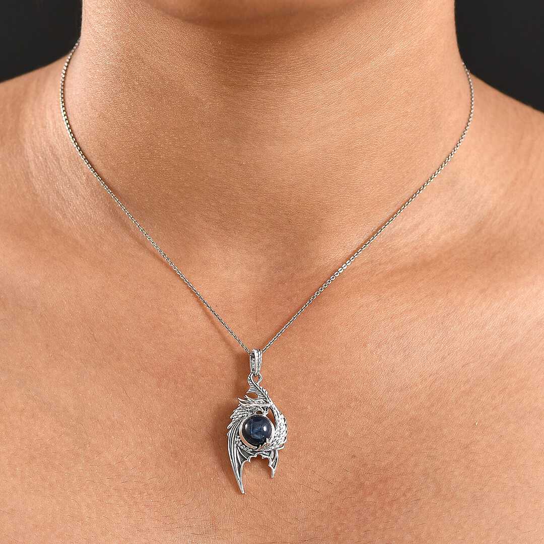 Blue Star Sapphire Dragon Pendant